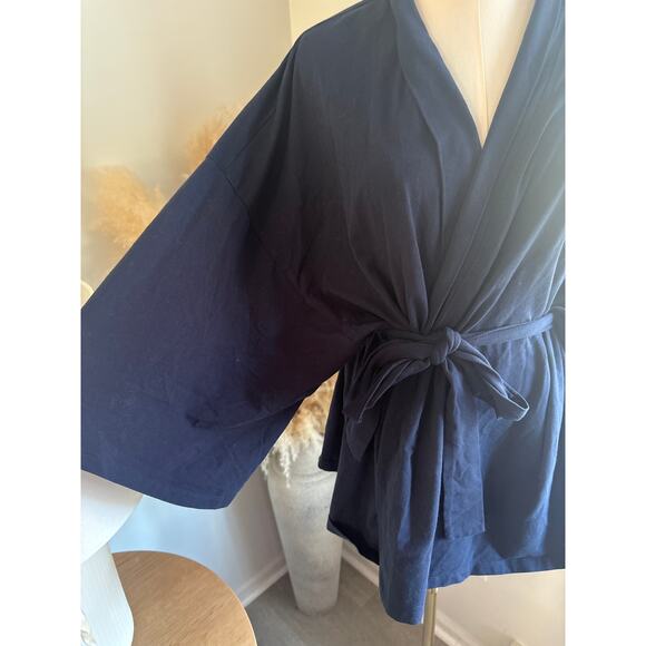Storq Navy Belted Wide Sleeve Kimono Cardigan Sweater Maternity Small Lounge - Picture 5 of 9